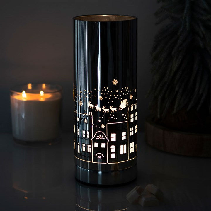 Black oil warmer with city skyline design