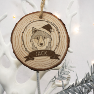 Thumbnail: Personalized wooden Christmas ornament: Jack the wolf