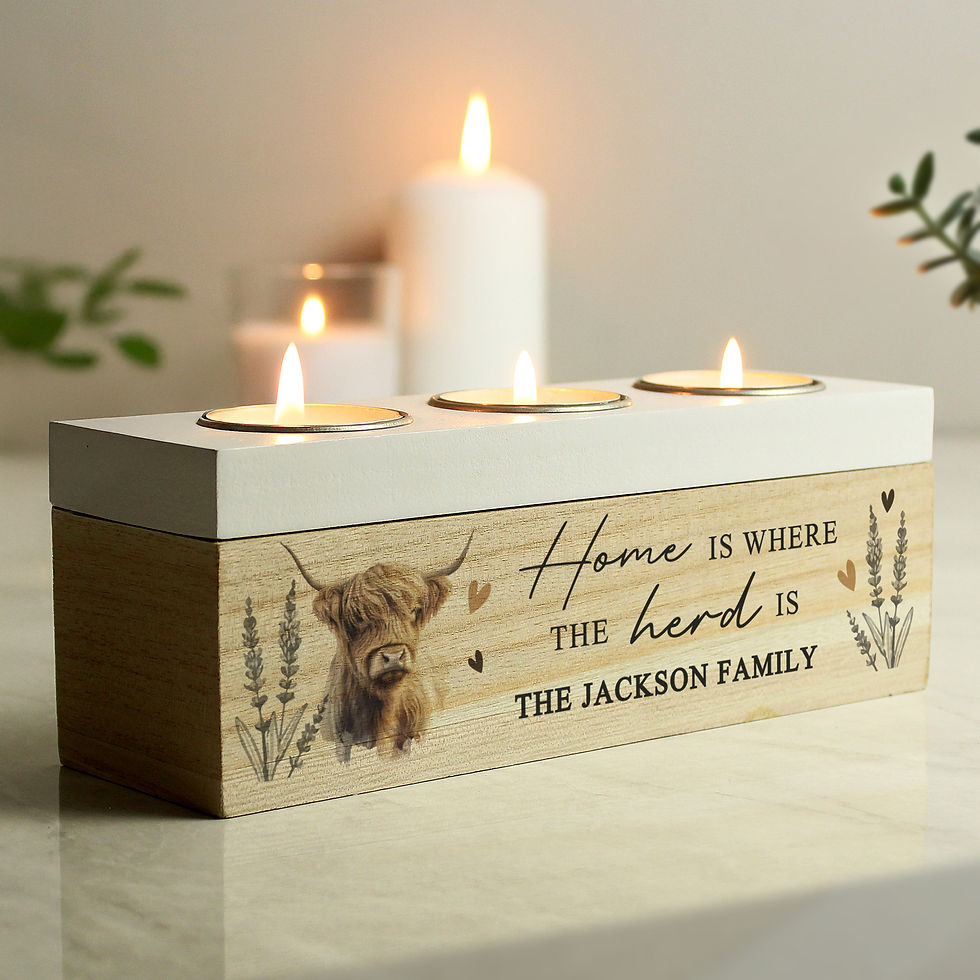Thumbnail: Personalized three-candle holder: "Home is where the herd is, The Jackson Family"