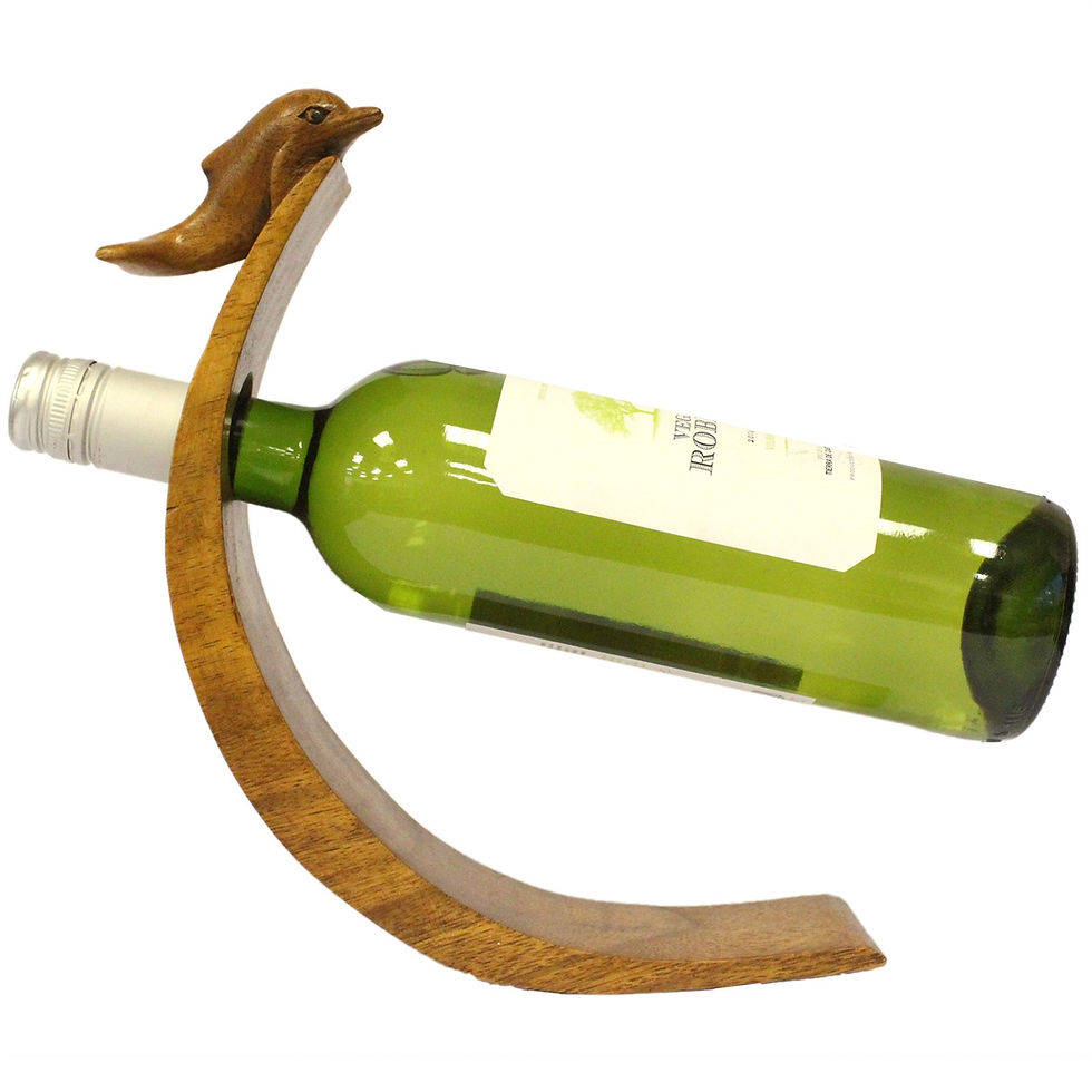 Thumbnail: Wooden wine bottle holder with bird carving