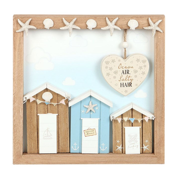 Wooden beach hut framed picture, 'Our Love Home'