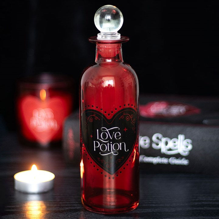 Red glass bottle, "Love Potion" label