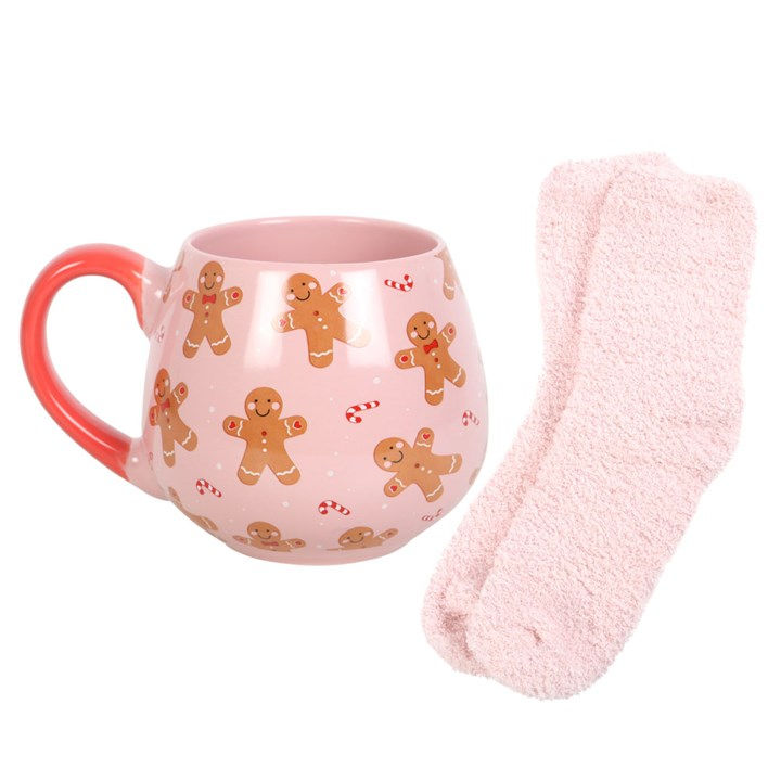Thumbnail: Pink gingerbread mug and socks gift set