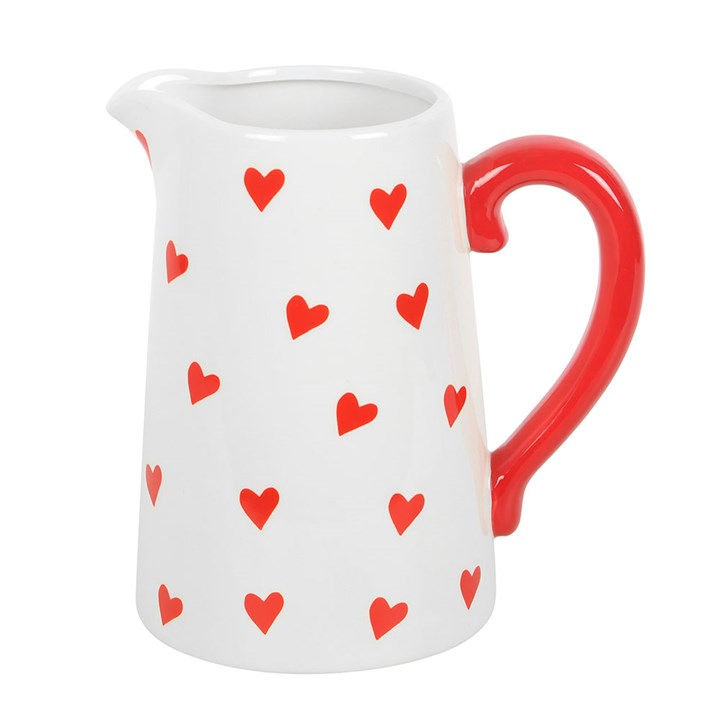 Thumbnail: White ceramic pitcher with red hearts