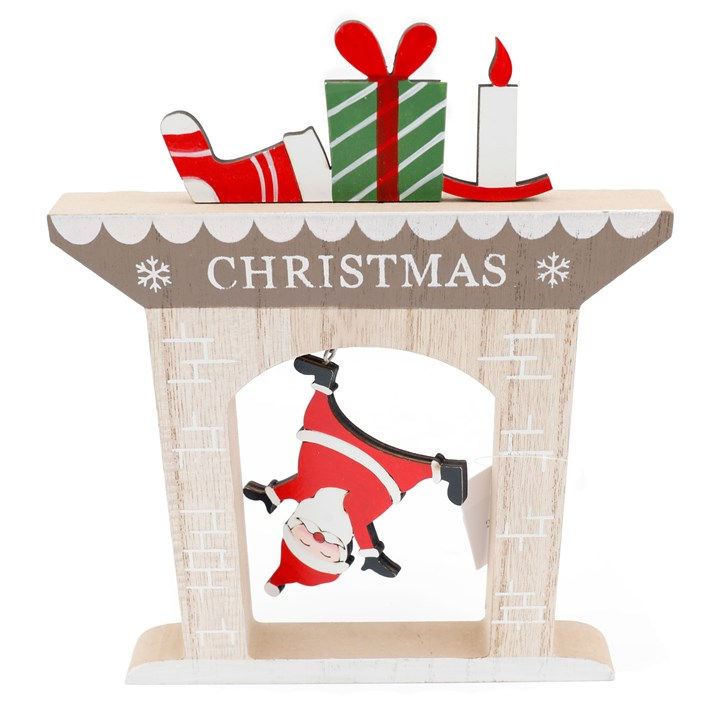Upside-down Santa wooden Christmas fireplace decoration