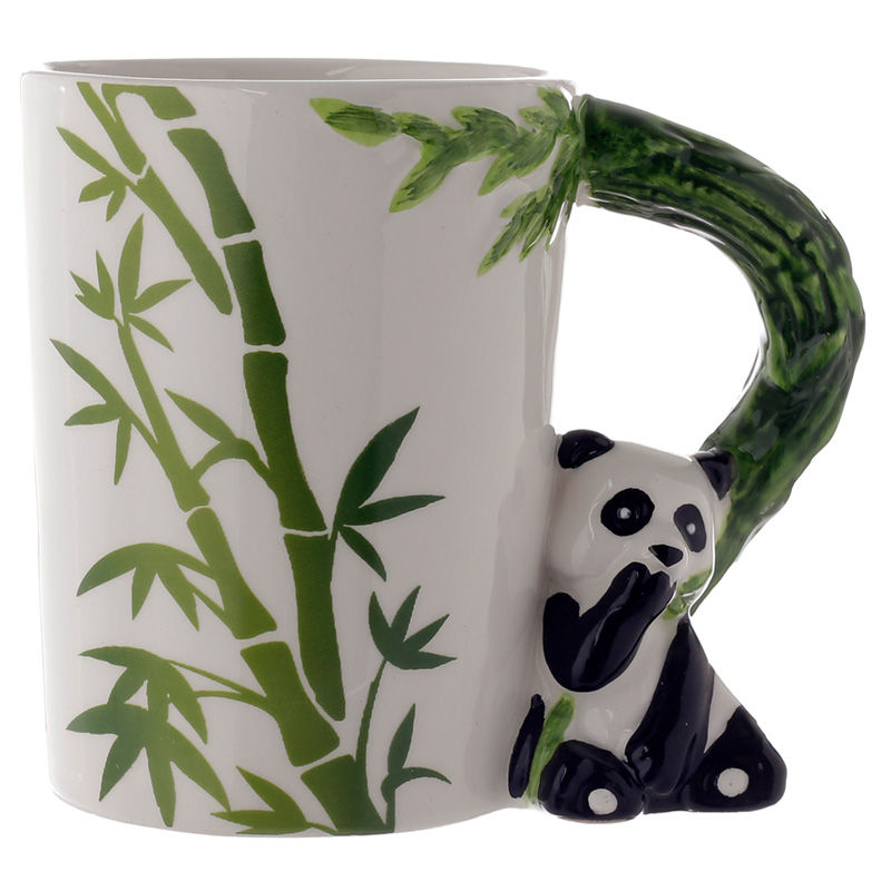 Thumbnail: Shaped Handle Ceramic Mug - Panda with Bamboo Decal