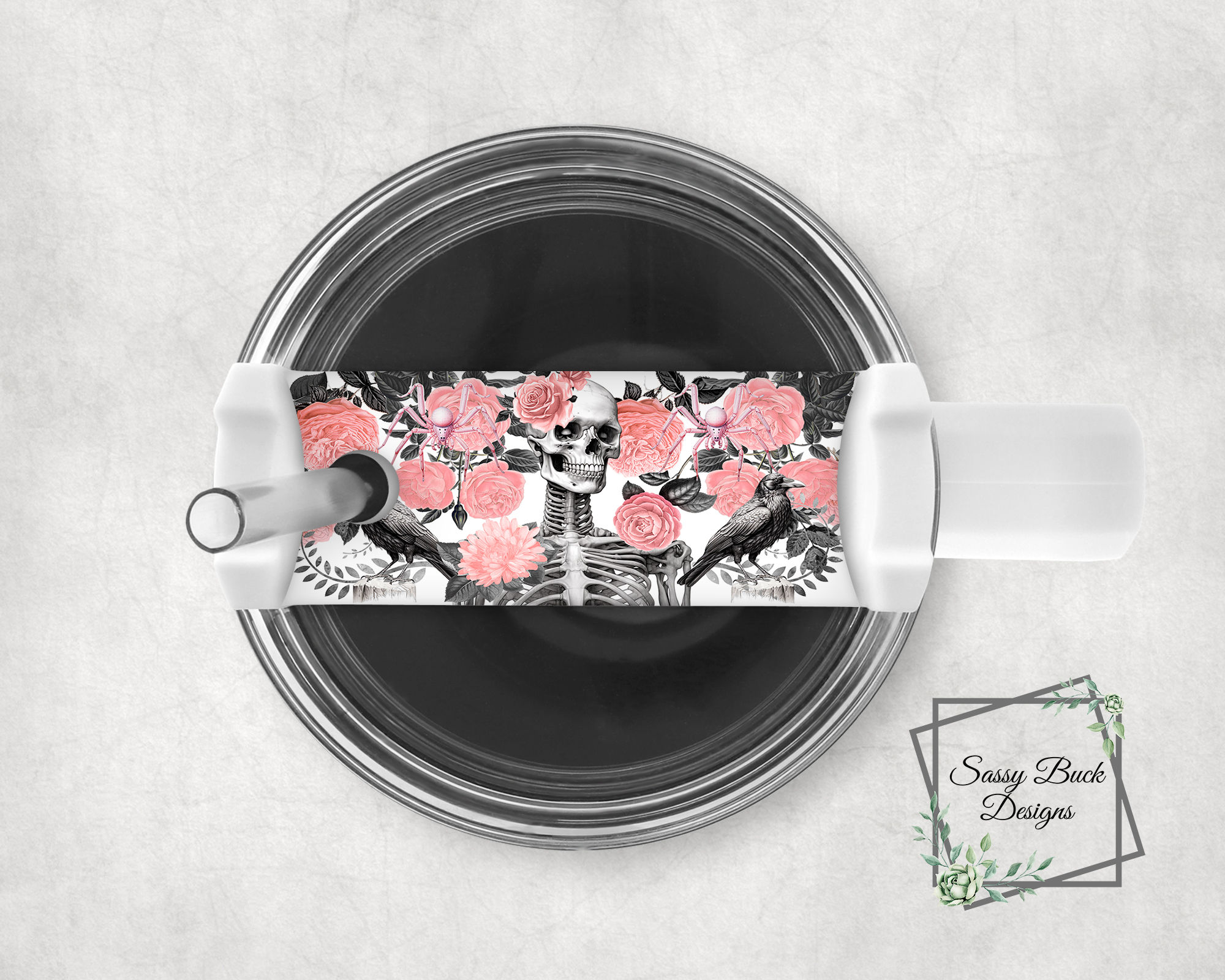 Pink Floral Skull Nameplate