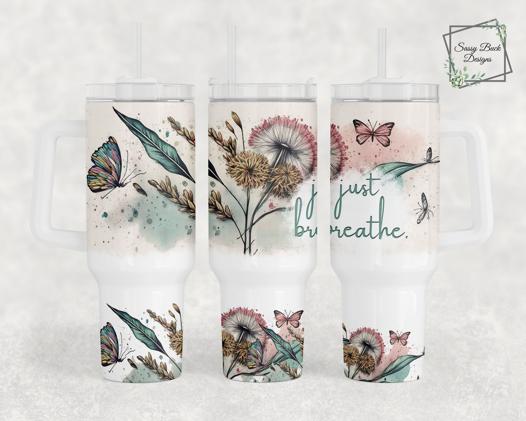 Just Breathe Floral 40 oz Tumbler