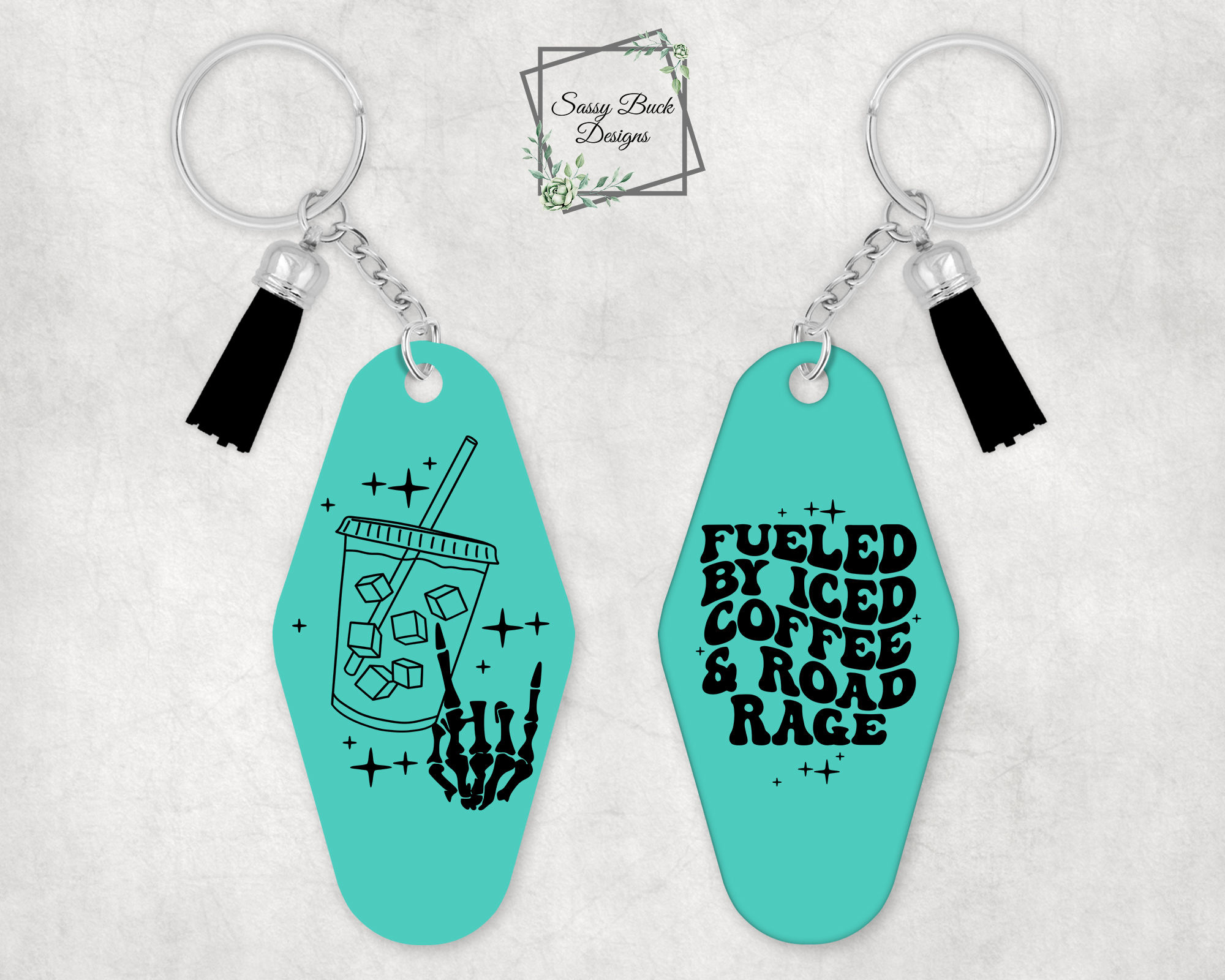 Fueled By Iced Coffee & Road Rage Motel Keychain