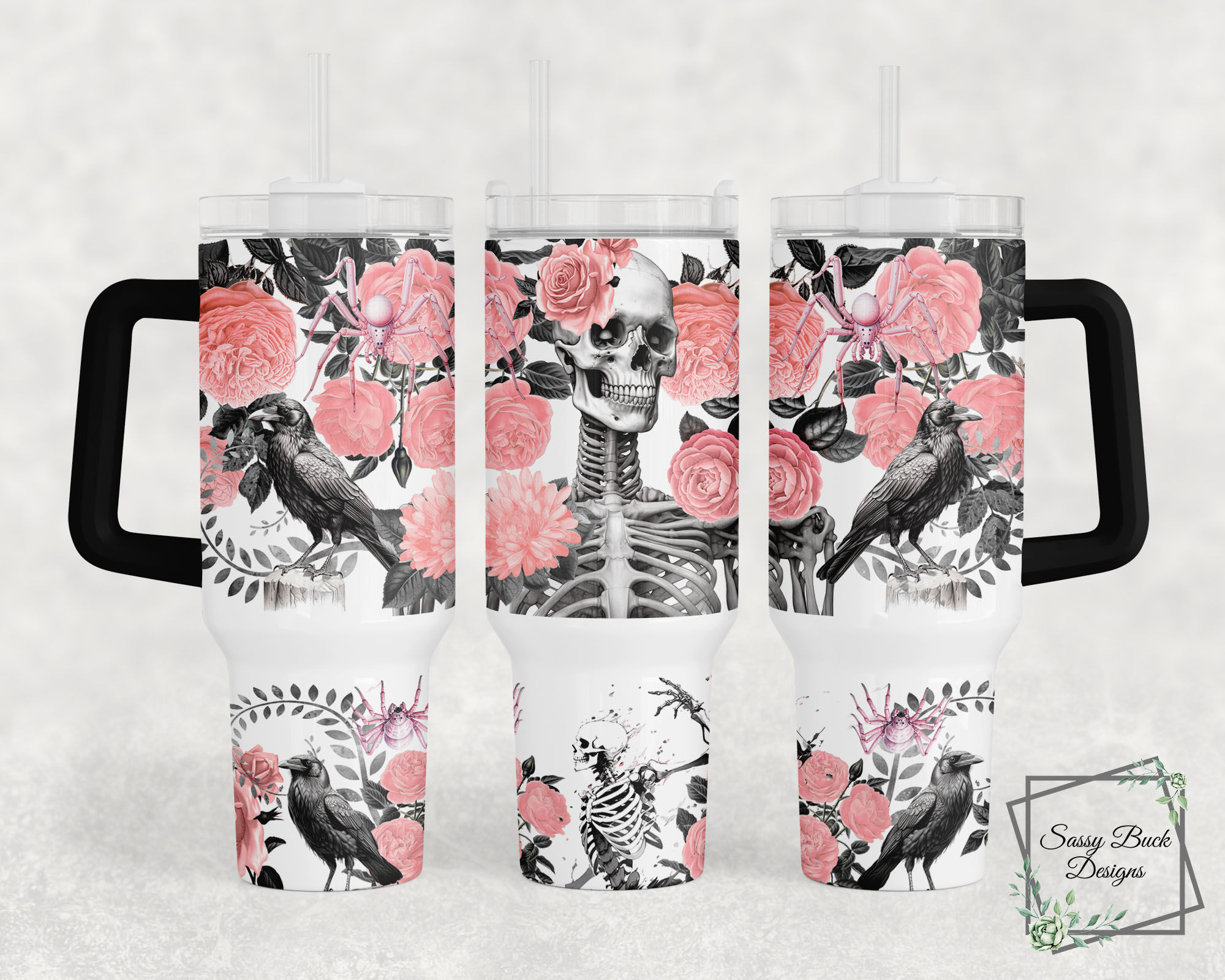 Skull And Pink Roses 40oz Tumbler