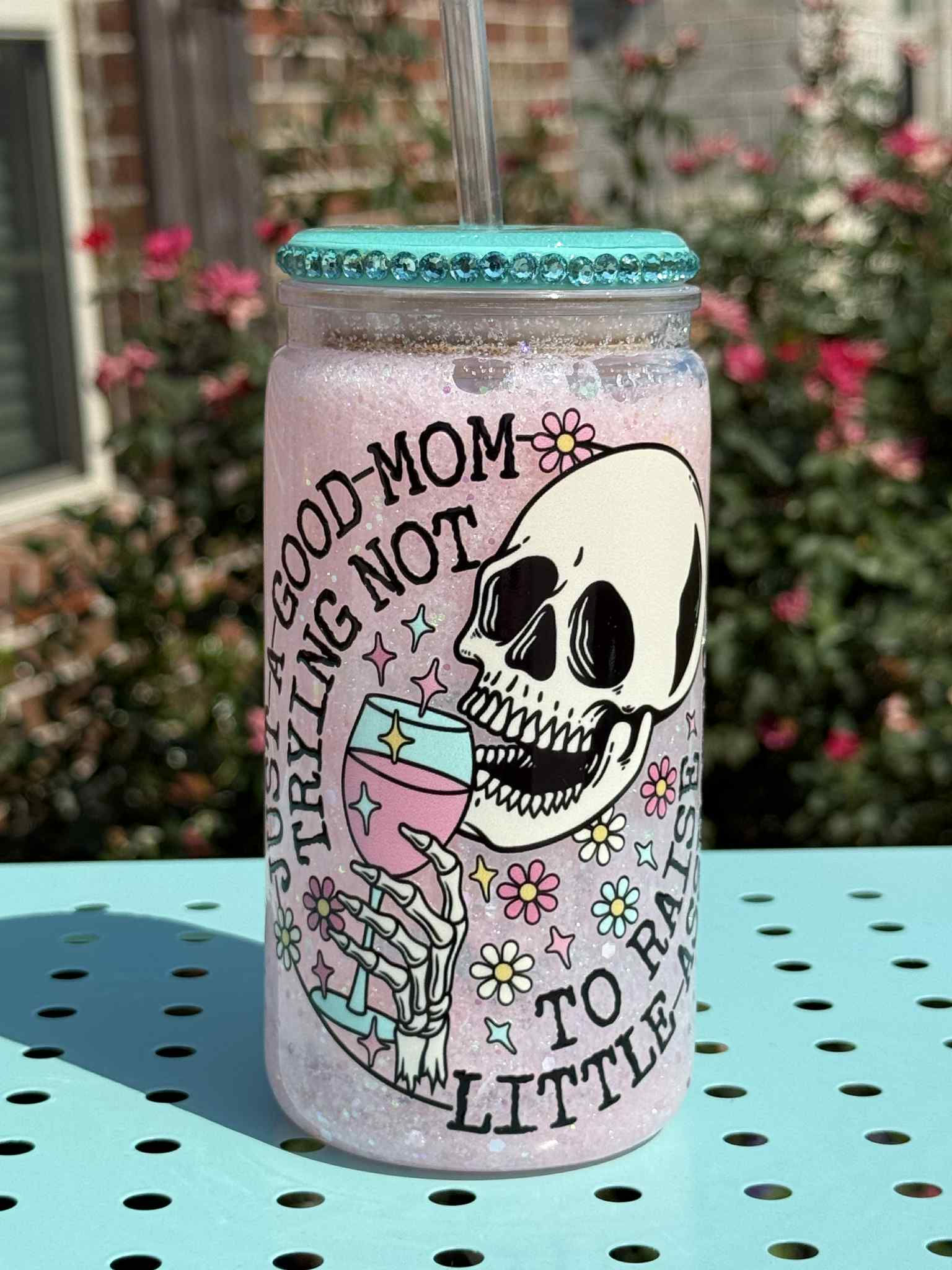 Just A Good Mom Snowglobe Tumbler