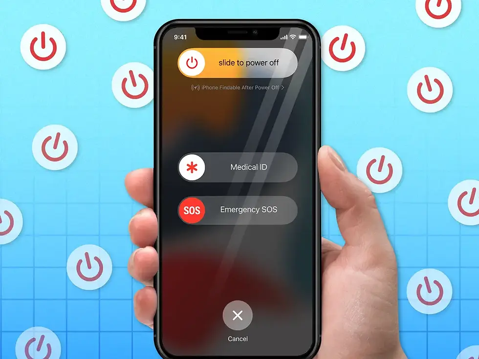 SmartA smartphone showing a forced restart option.ne displaying a power button and an arrow symbol pointing upwards.