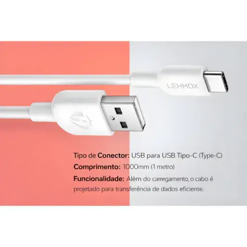 Miniatura: Cabo Carregamento Rápido Turbo Usb-C 3a 1 Metro Branco LEY- 1985