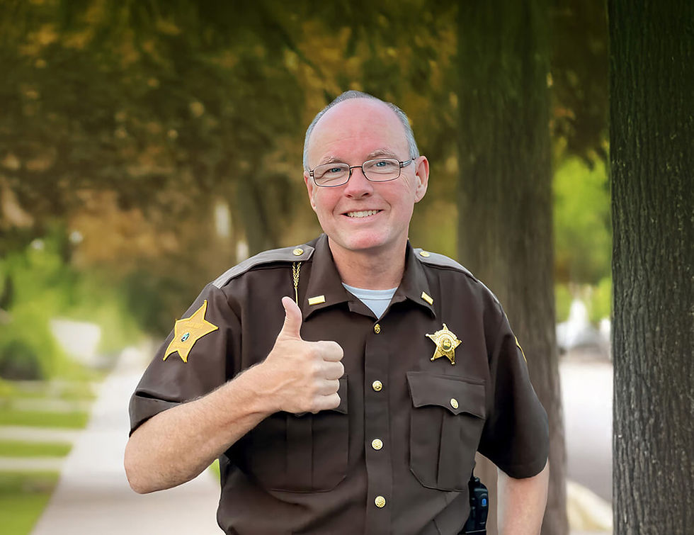 Les McFarland giving the thumbs up to Plymouth, IN