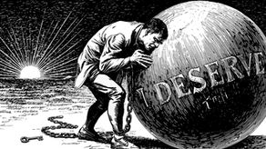 a man dragging an iron ball