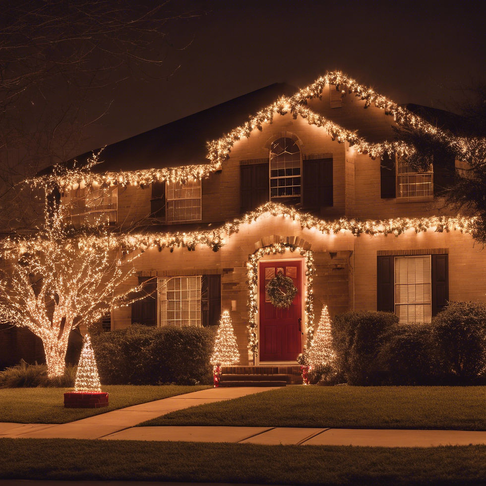 Outdoor Christmas lights strung on a home in a residential neighborhood in Texas.jpg