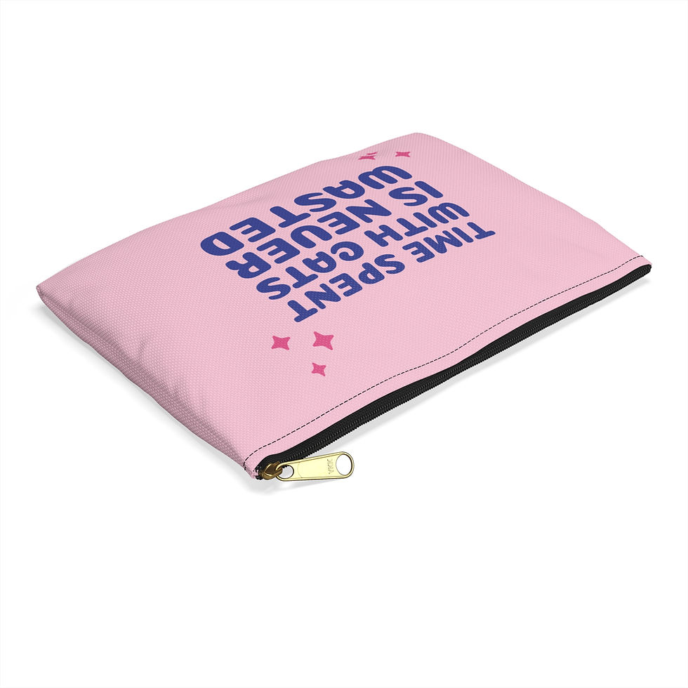 Thumbnail: Time Spent With Cats Statement Accessory Pouch -  Light Pink