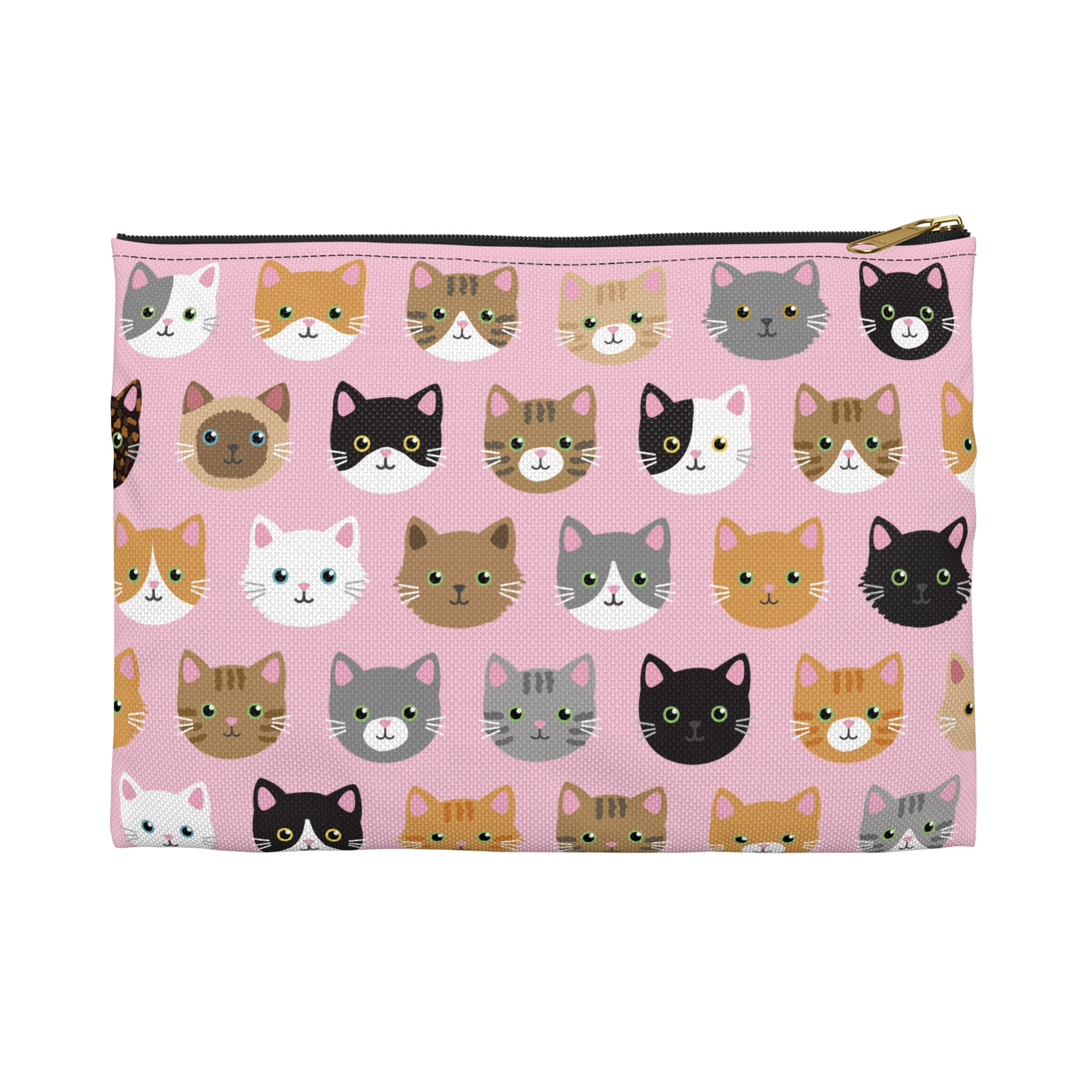 Cat Faces Accessory Pouch -  Light Pink