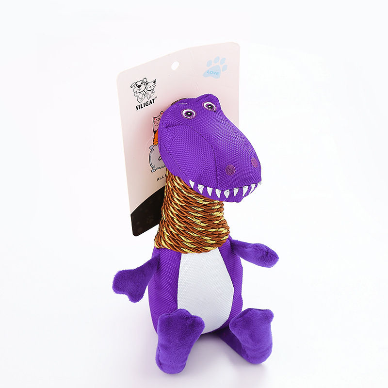 Thumbnail: Plush Dinosaur Dog Toy with Sound and Chew Features