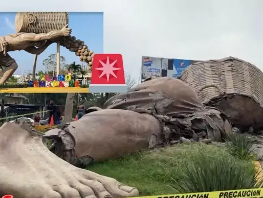 Monumento a El Colotero colapsa en Álamo, al norte de Veracruz; Nahle anuncia reconstrucción