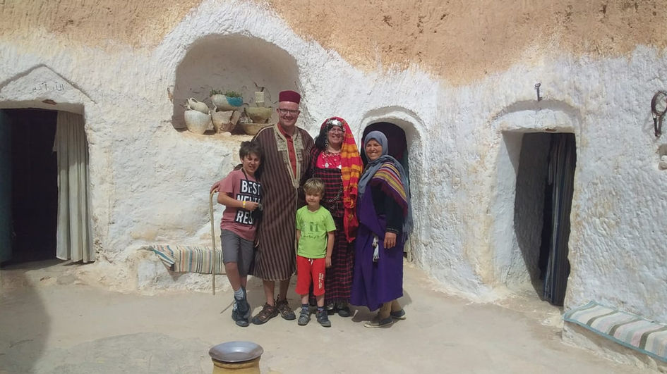 A Berber family in a troglodyte house in Matmata - Tunisia