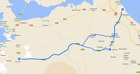 Carte de l'excursion de Gabès à Douz et Matmata