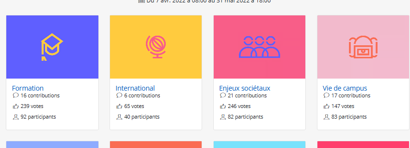Exemple de l'entrée multi-thématiques de la consultation sur leur plateforme