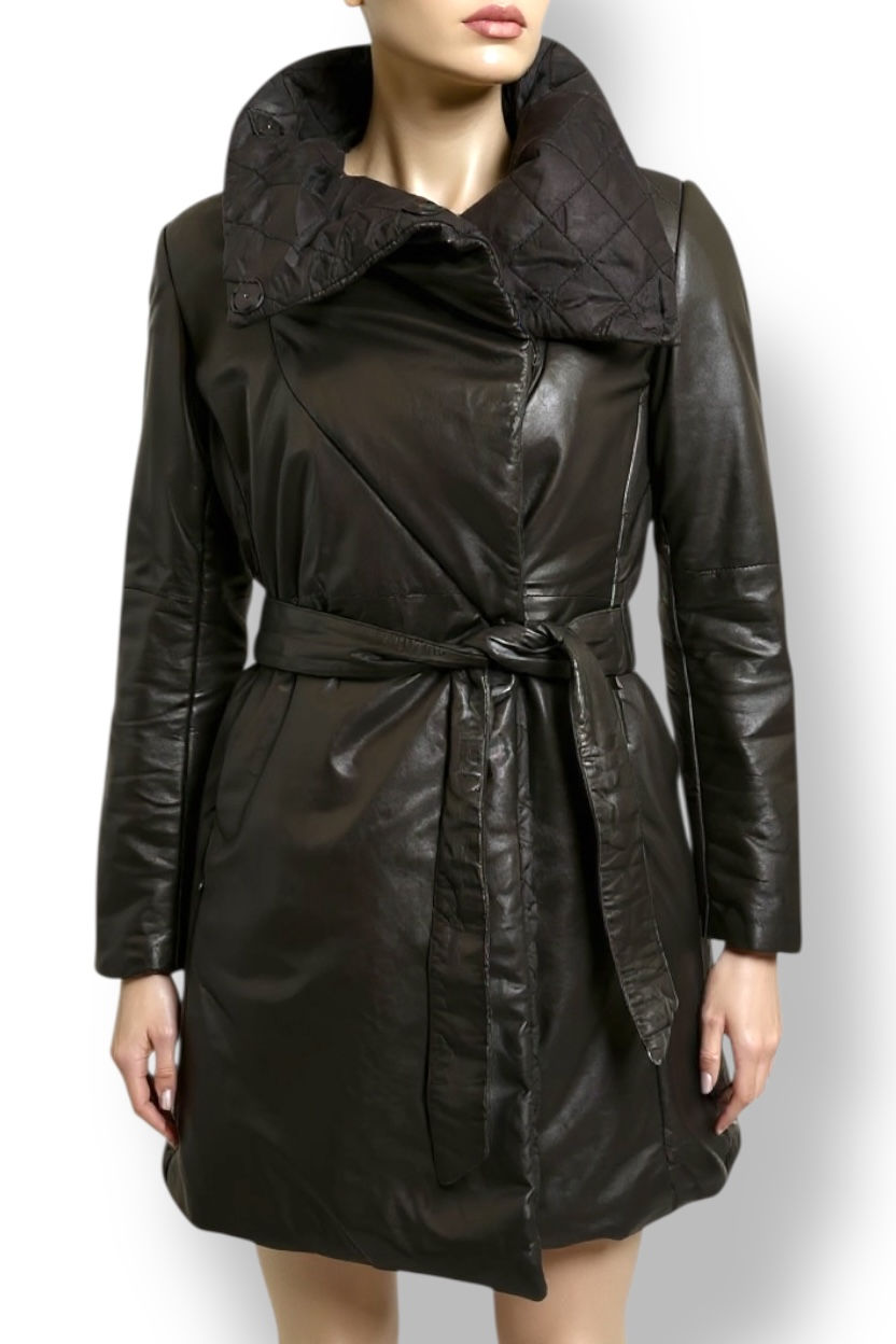 Thumbnail: Armani Black Quilted Leather Coat