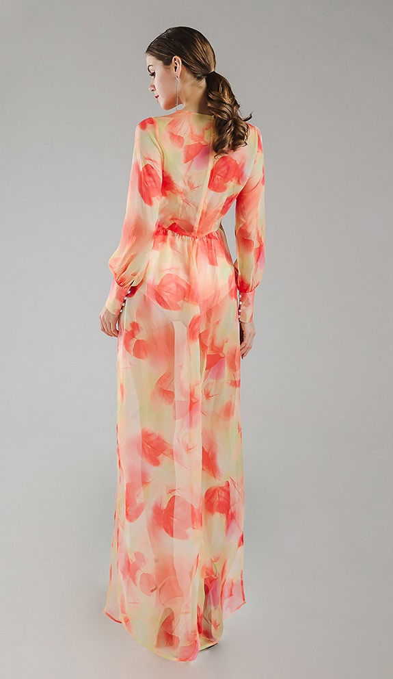 Thumbnail: Orange Chiffon Floral Maxi Dress