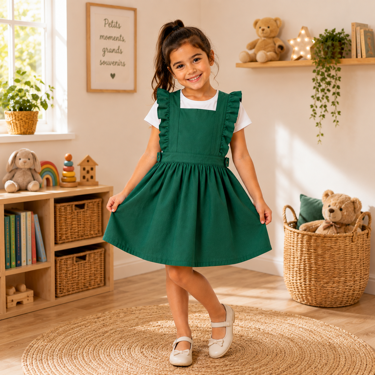 Tablier pour École Maternelle en Coton 100% pour Fille VERT