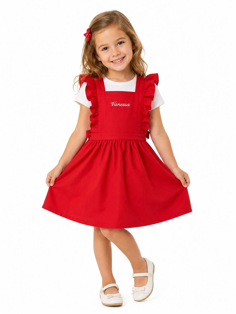 Miniature : Tablier pour École Maternelle en Coton 100% pour Fille ROUGE