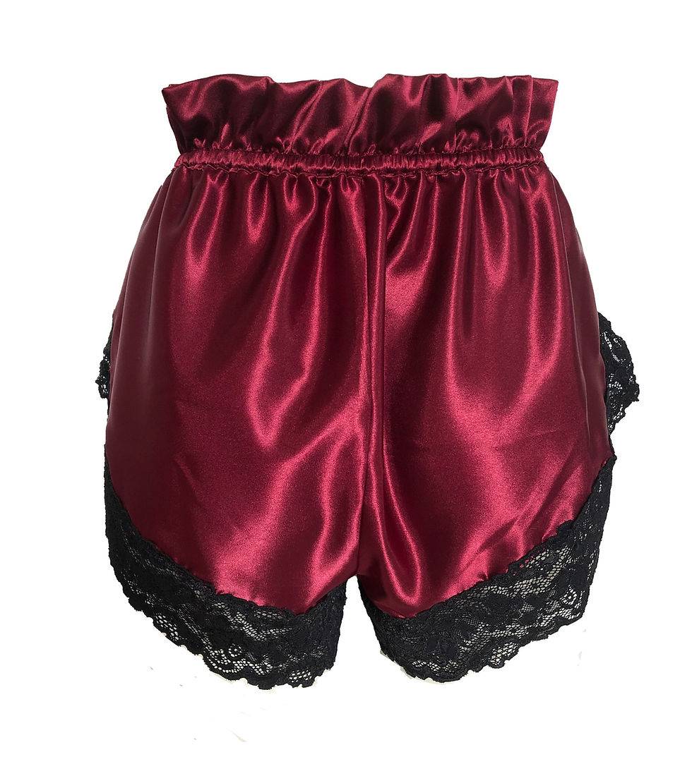 Thumbnail: SHORTS BORDEAUX SATIN ET DENTELLE