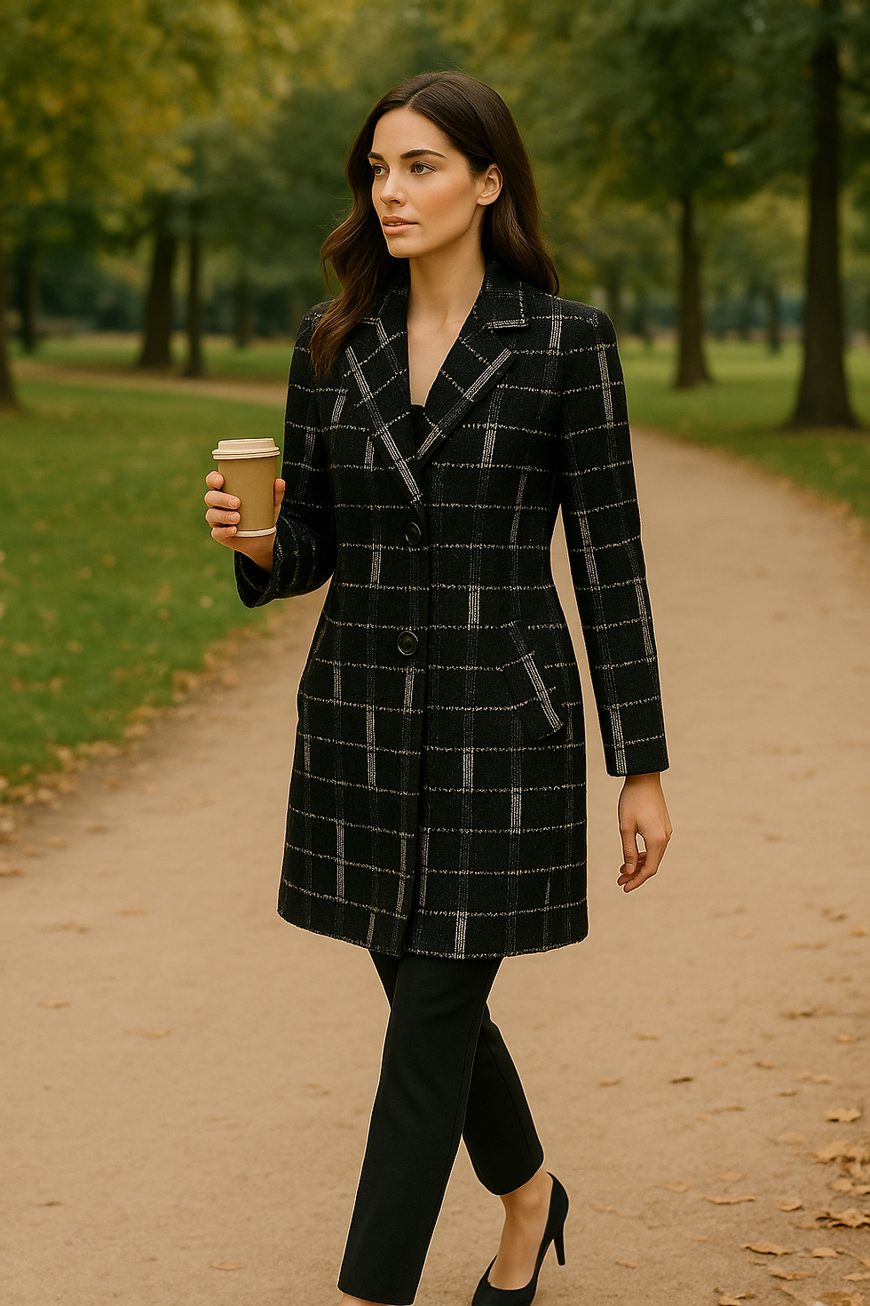 Thumbnail: Paris Black & White Checked Wool Coat – Size XXL
