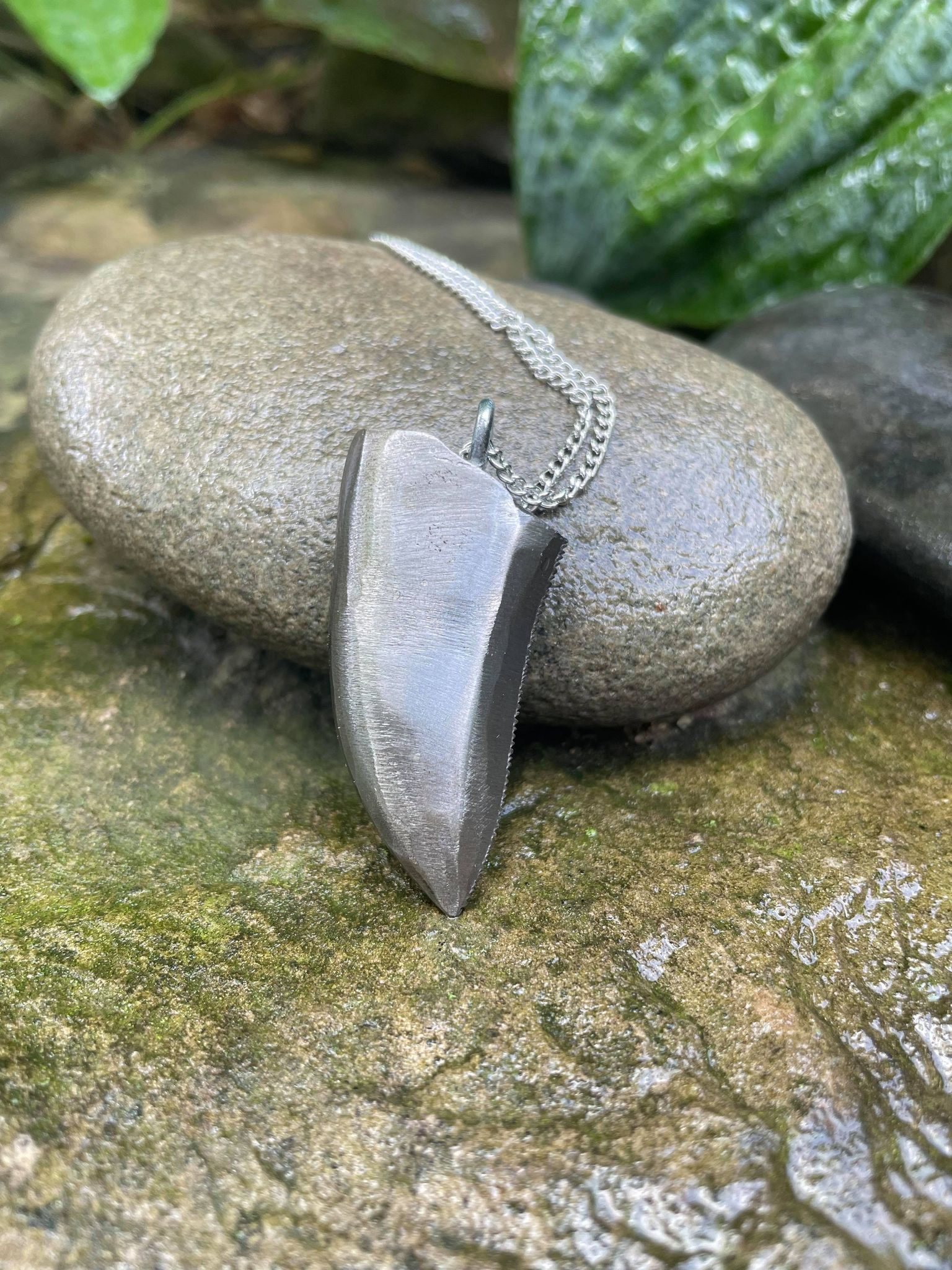 Steel Allosaurus tooth necklace