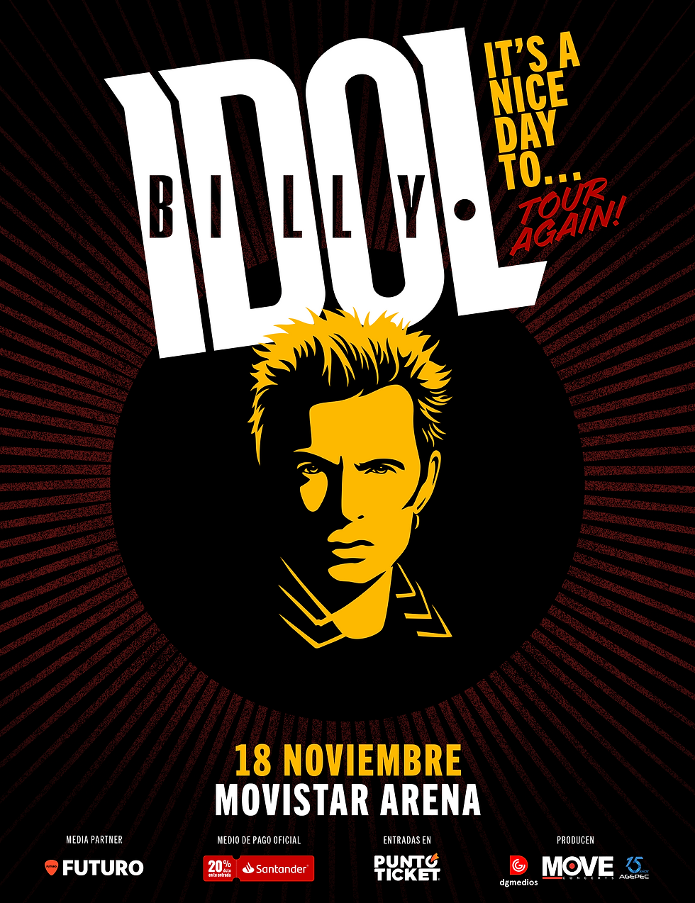 Billy Idol regresa a Chile este 18 de noviembre en Movistar Arena
