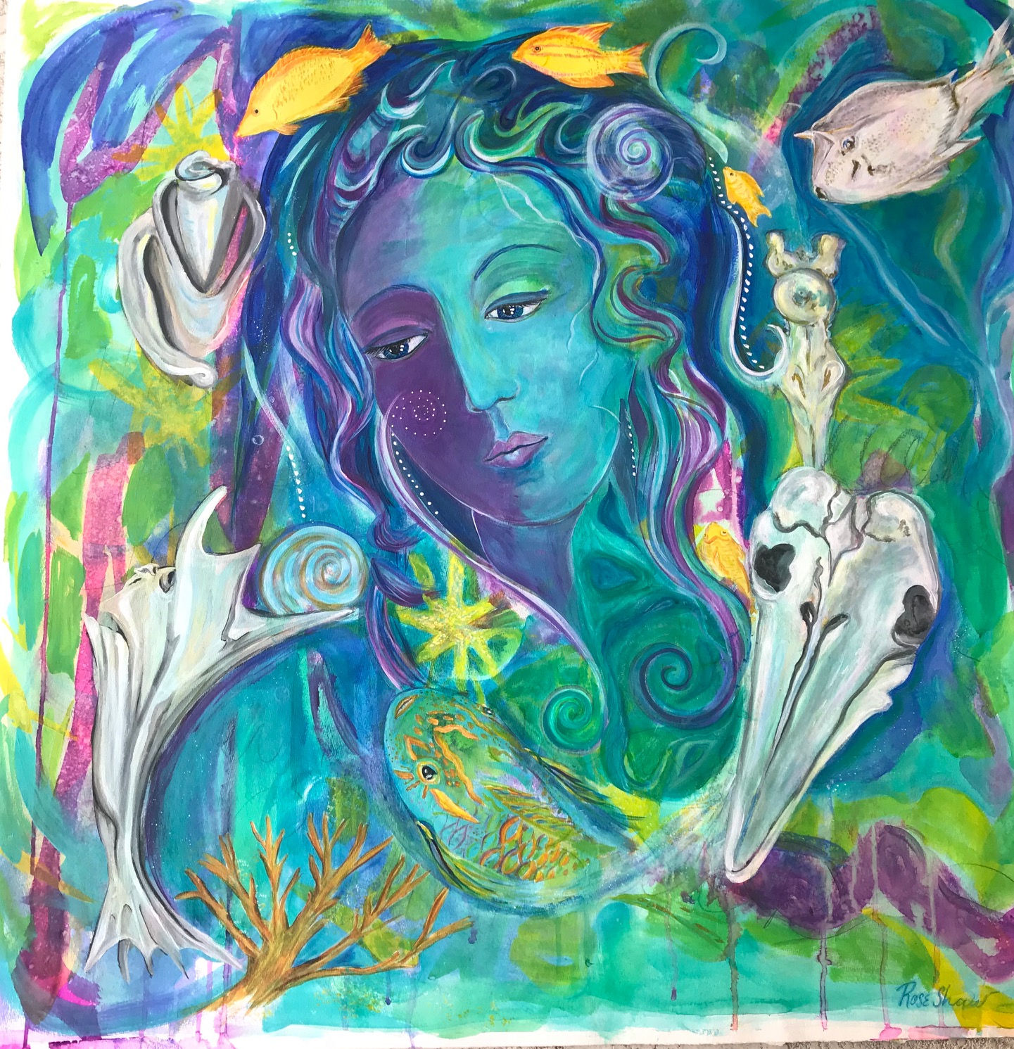 'Ocean Muse' acrylic on w.c.paper 36x36"