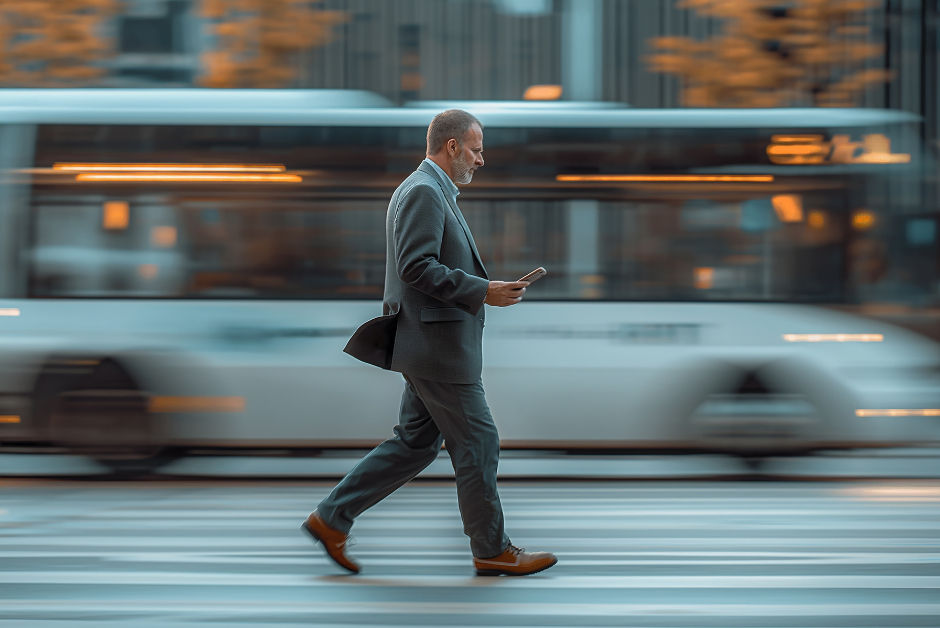 man with moving traffic behind him