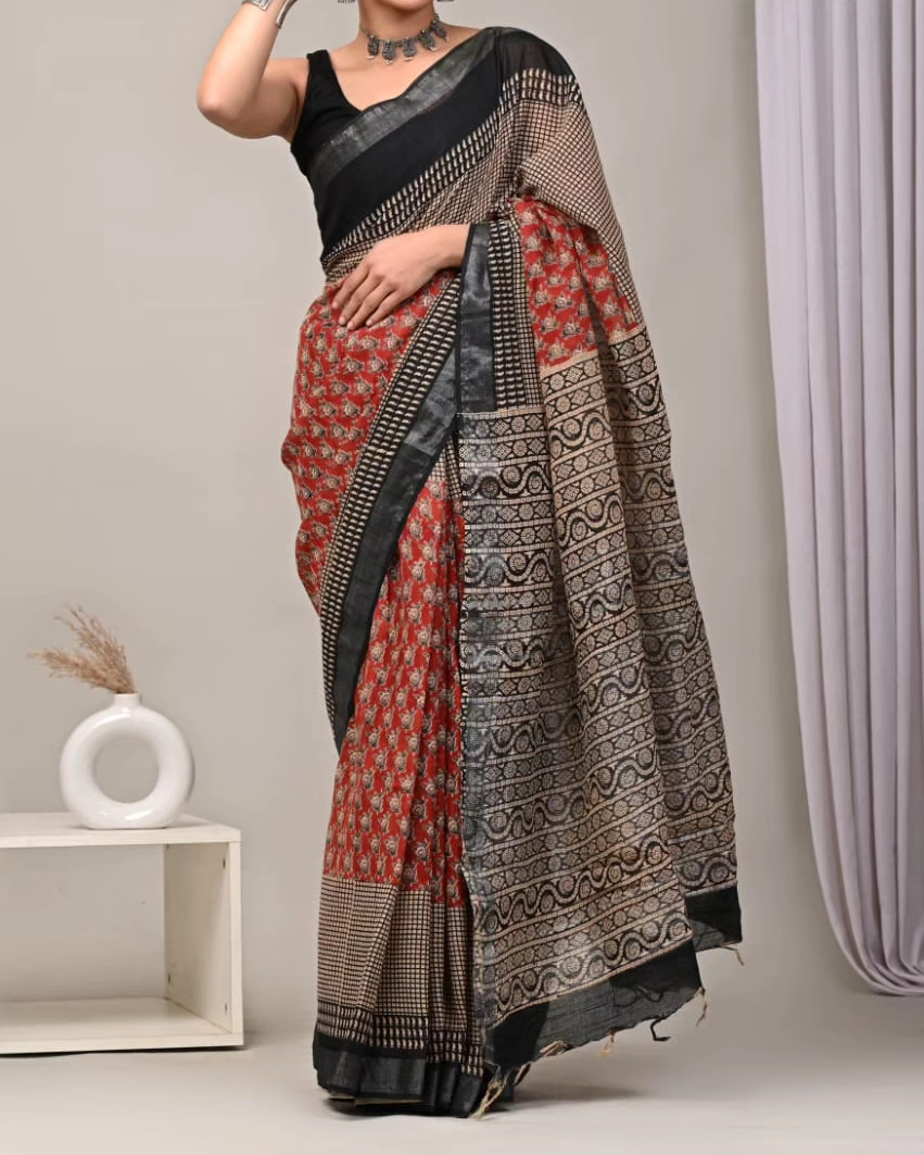 Thumbnail: New Kalamkari Print linan Saree