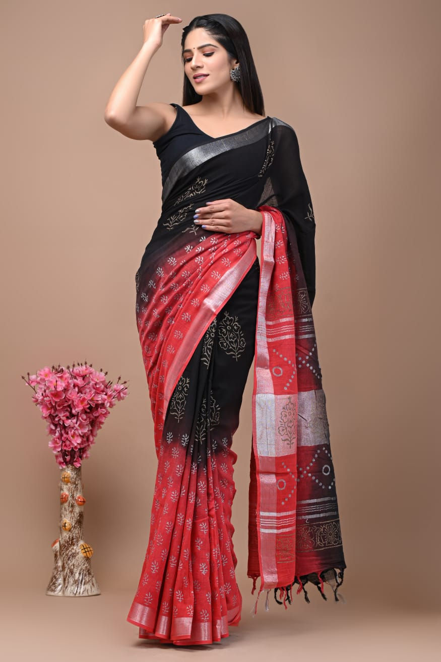 Thumbnail: Hand block linen saree(HBL002)