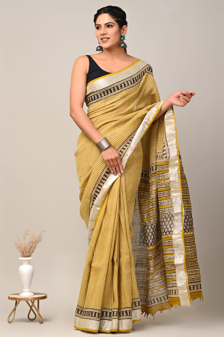 Thumbnail: Hand block linen saree(HBL002)