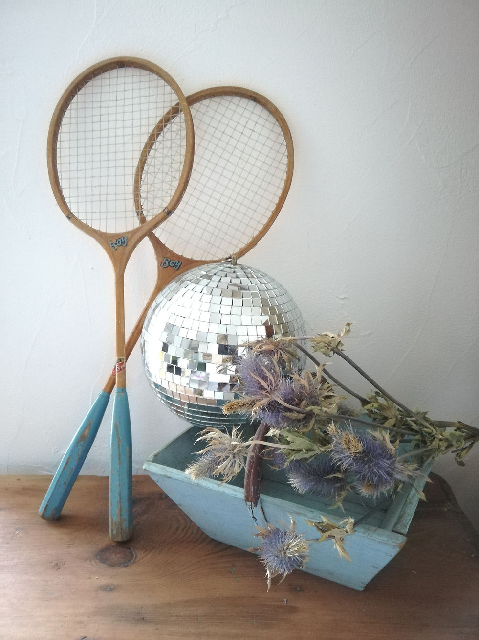 raquettes vintage patine bleu ciel