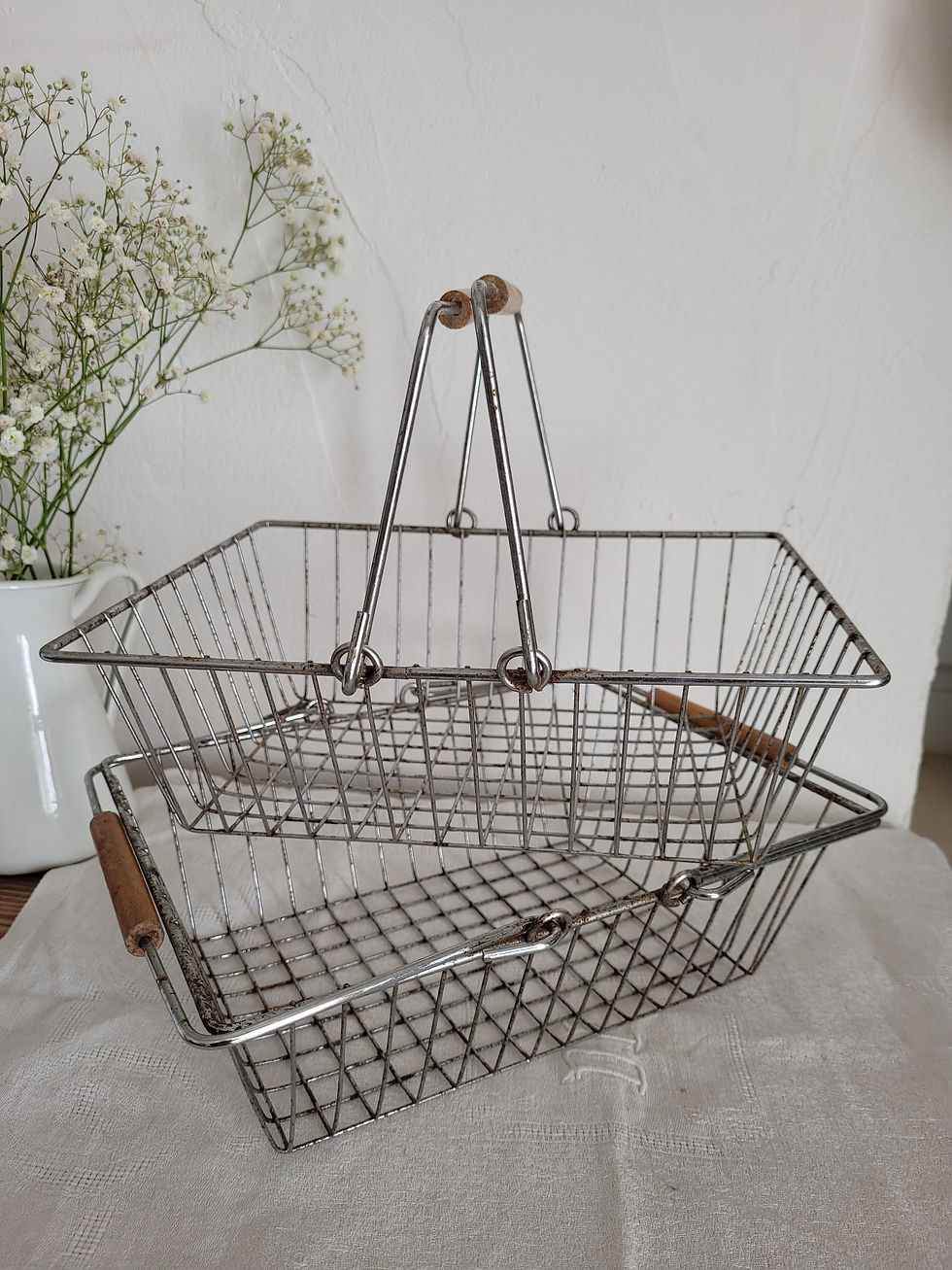 panier vintage en métal et bois