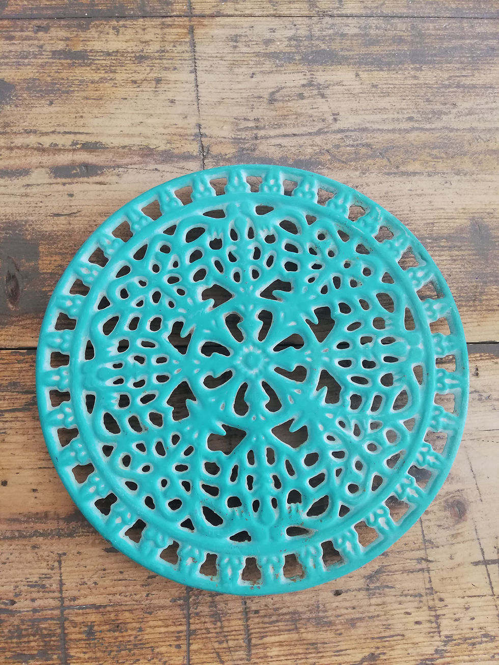 dessous de plat vintage en fonte turquoise