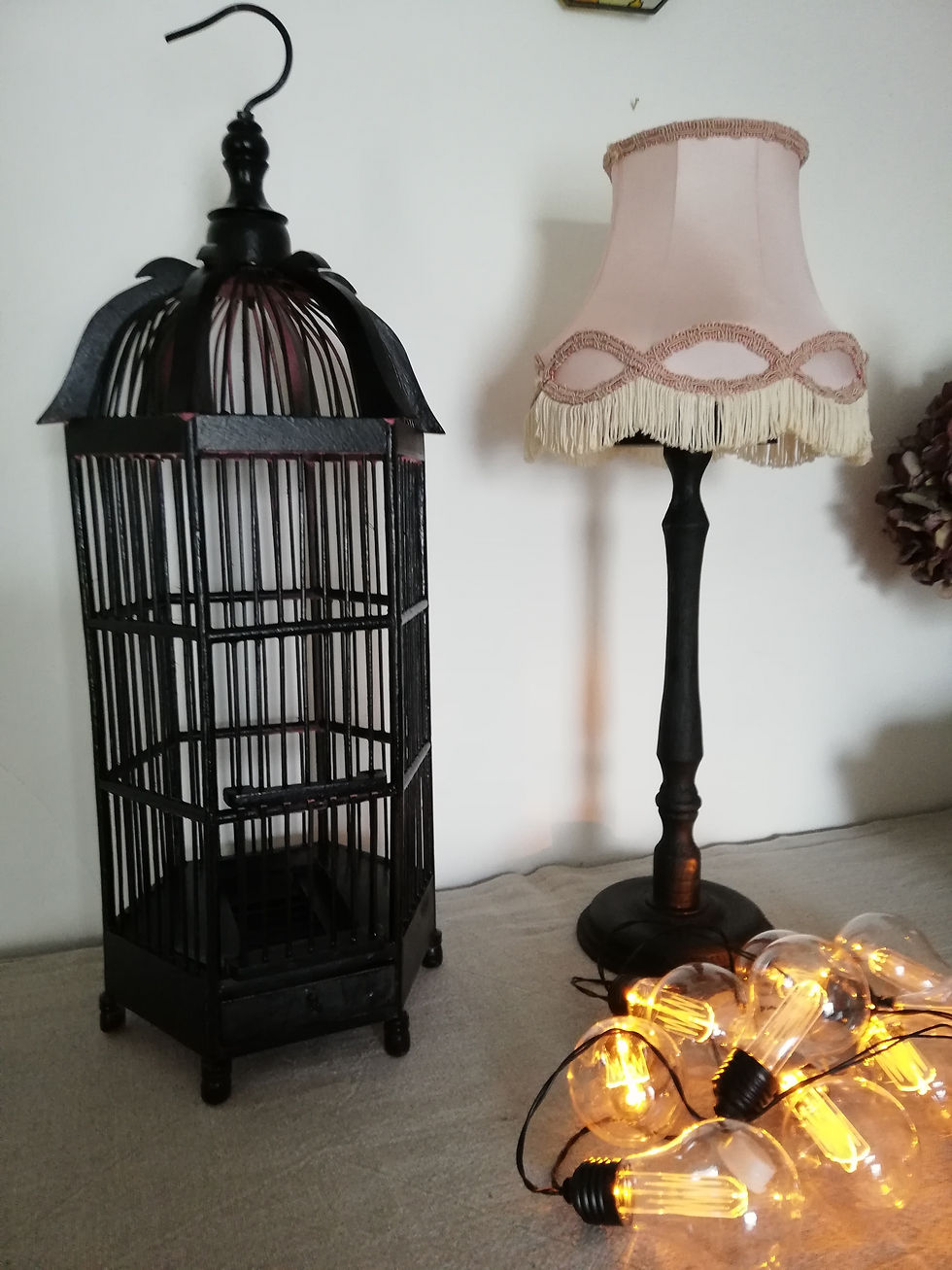 cage oiseaux bois noir vintage