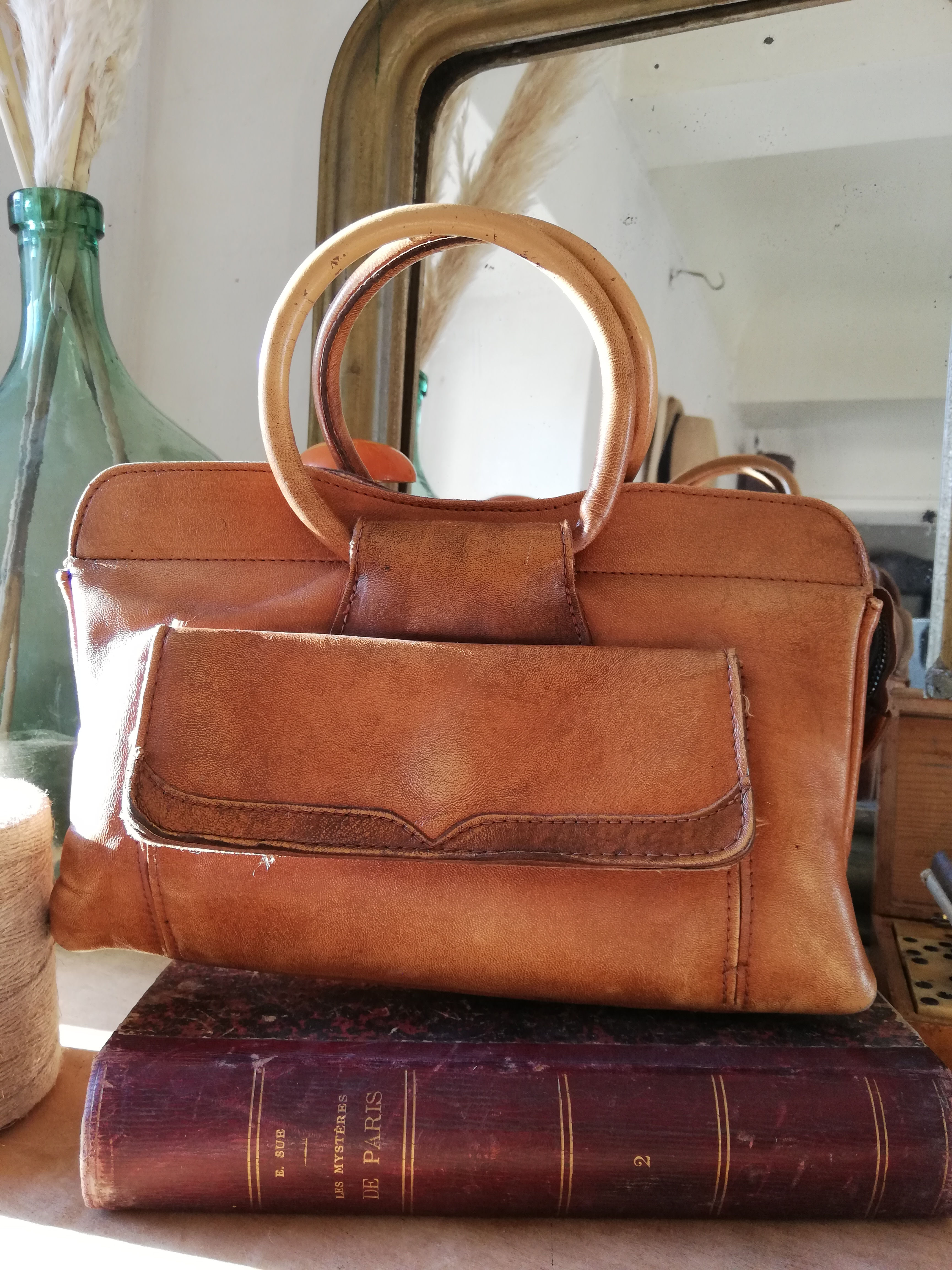sac vintage cuir cognac