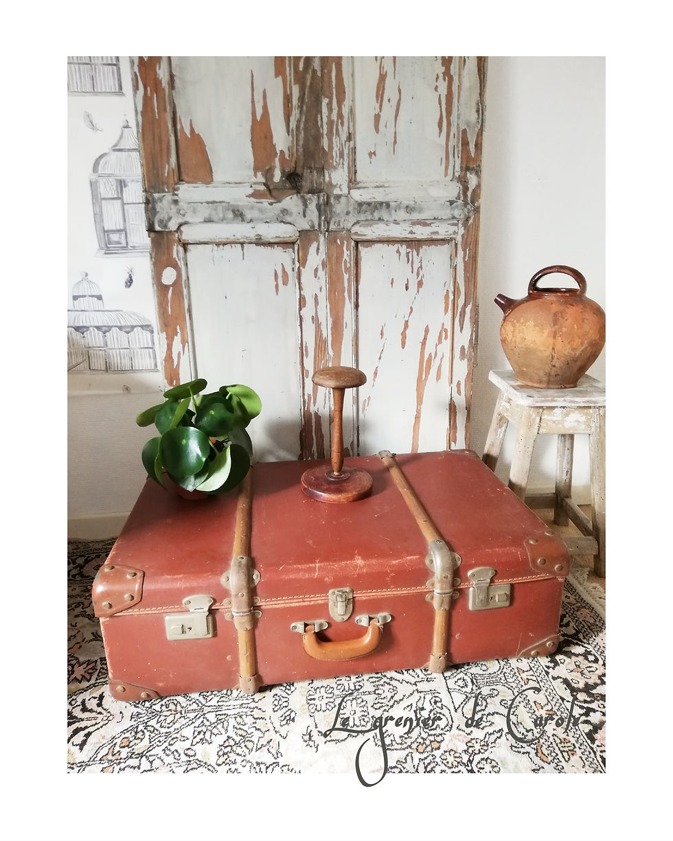 valise en carton bois et cuir vintage 1940