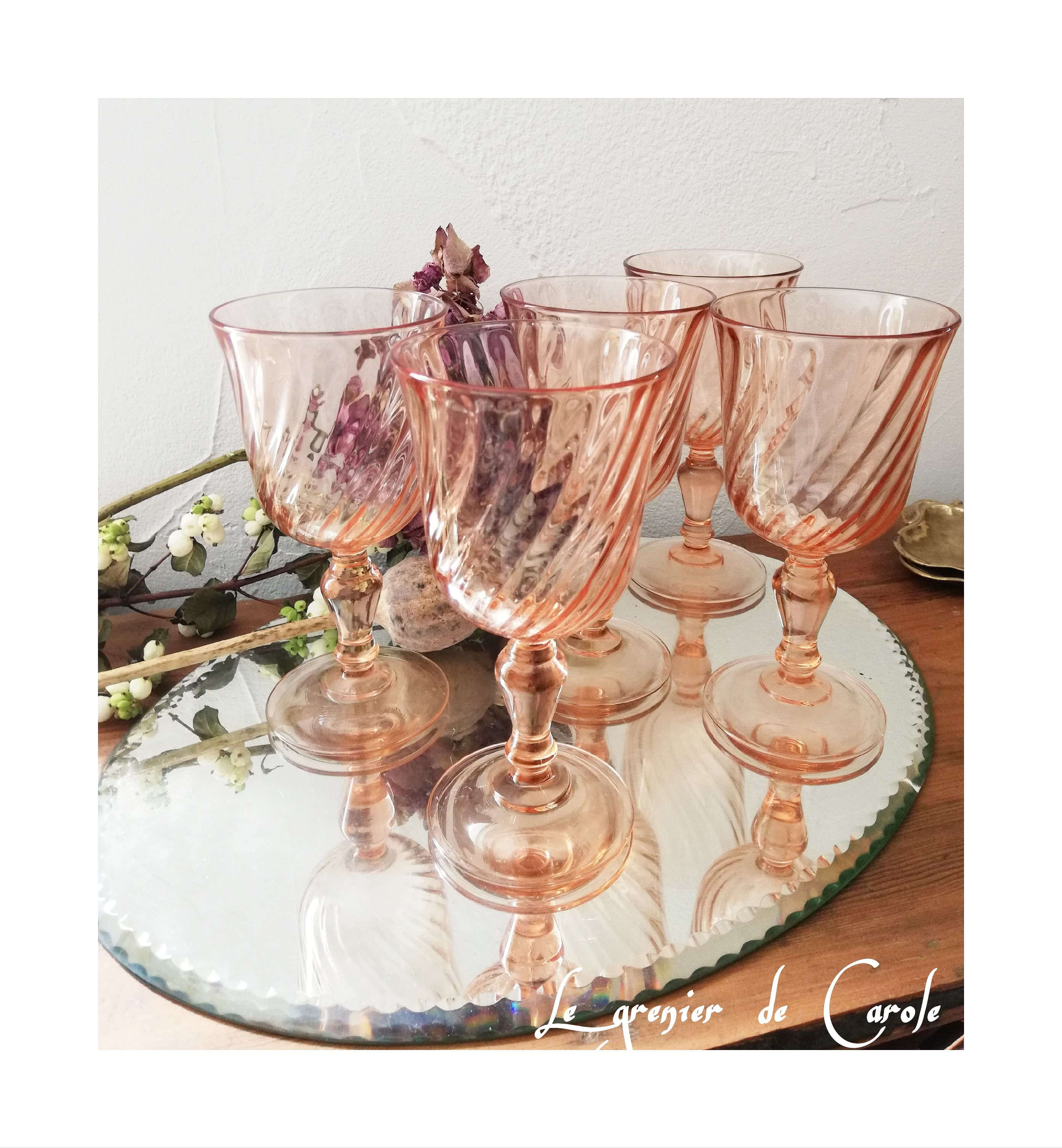 5 grands verres rose