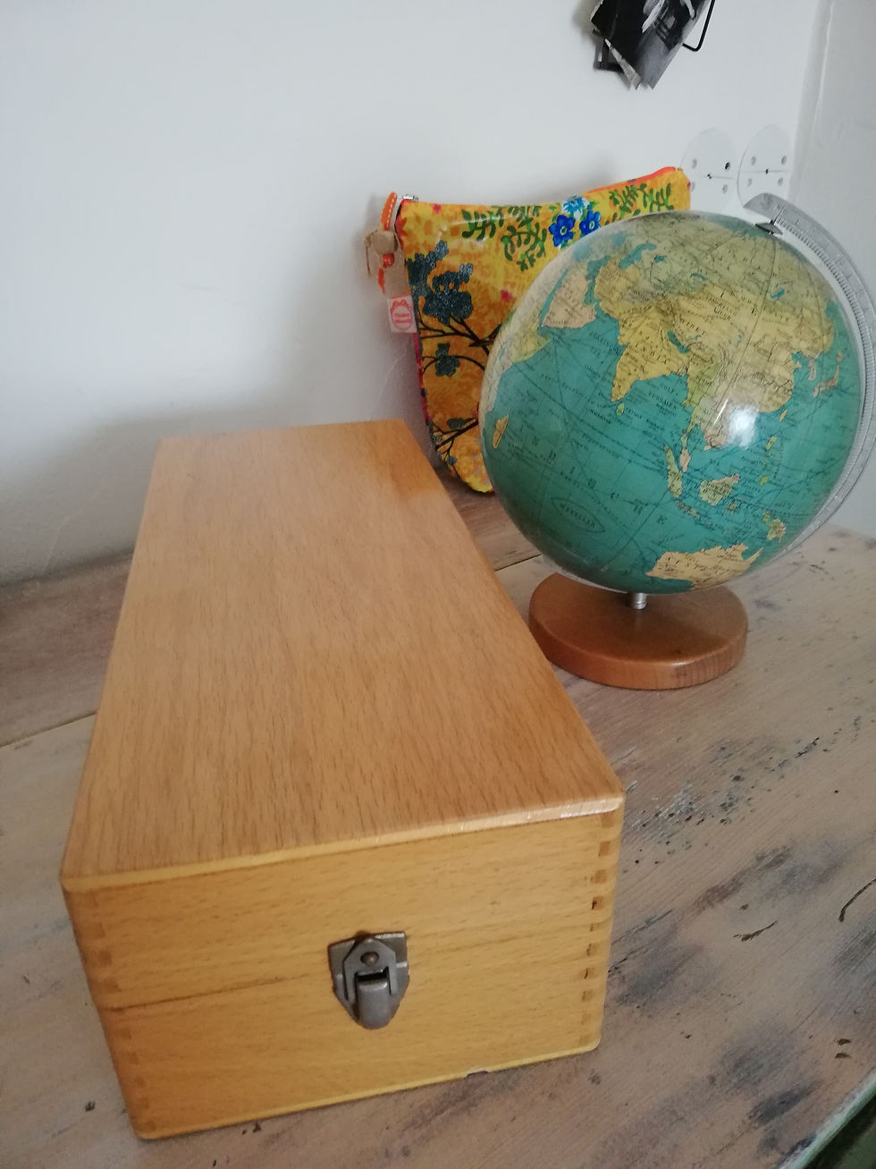 boite 1950 bois vernis fiches