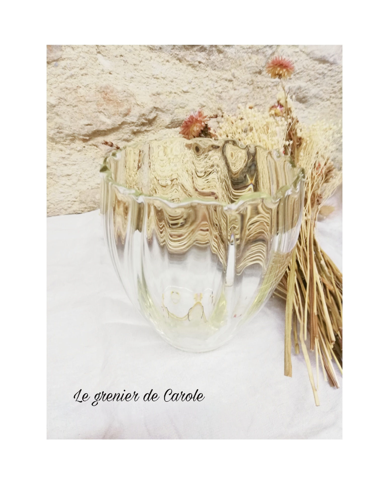 vase vintage verre bullé soufflé bouche