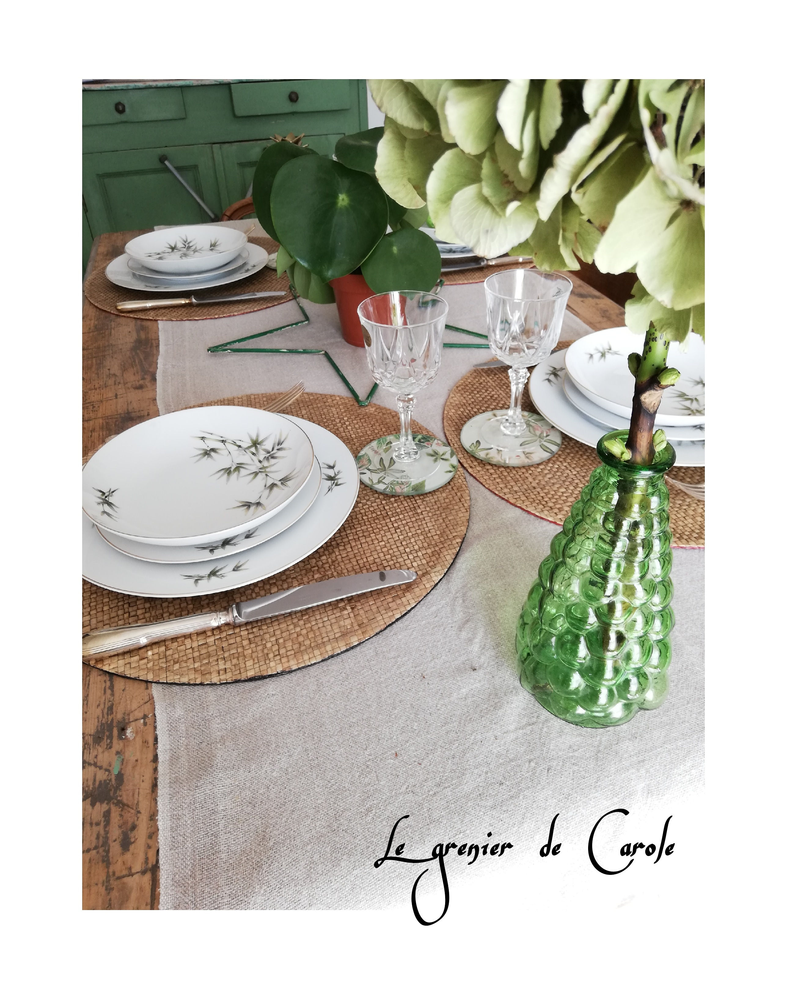 service vintage assiettes potif bambou pour 6